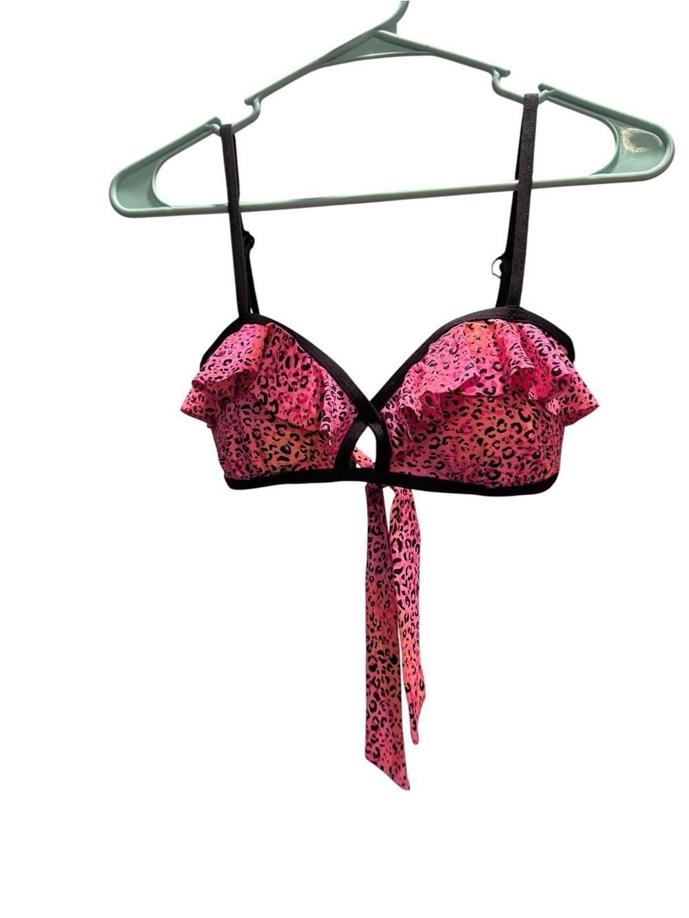 174. Coco Rave Pink Leopard Ruffle Bikini Top
